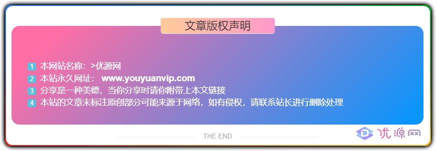 WordPress教程-文章底部版权声明美化样式 - 优源网-优源网