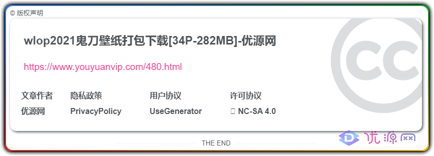 WordPress教程-文章底部版权声明样式美化 - 优源网-优源网